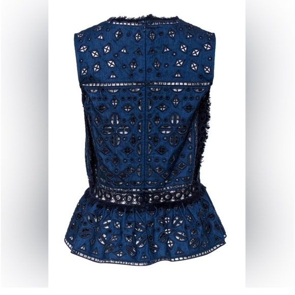 Sea New York Eyelet Fringe Sleeveless Denim Peplum Top Size 2 EUC - Picture 5 of 7